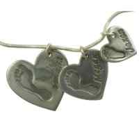 Set of 3 Cascading Hand or footprint Heart Charms